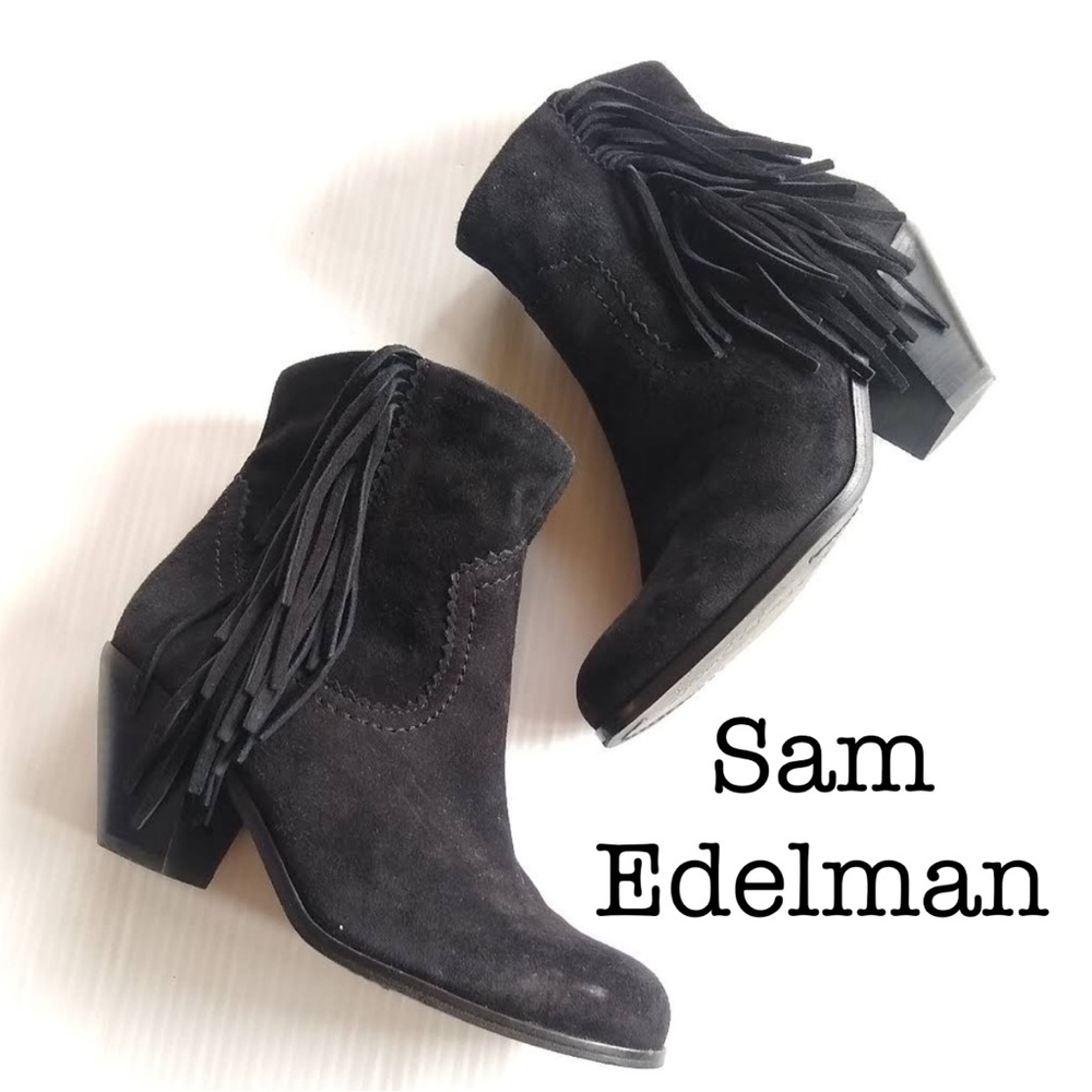 Sam Edelman LOUIE FRINGE Black Booties Boots Size 7